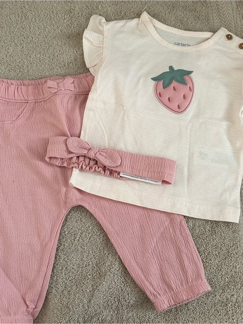 Carter's White Strawberry Top with Pink Pants & Headband
